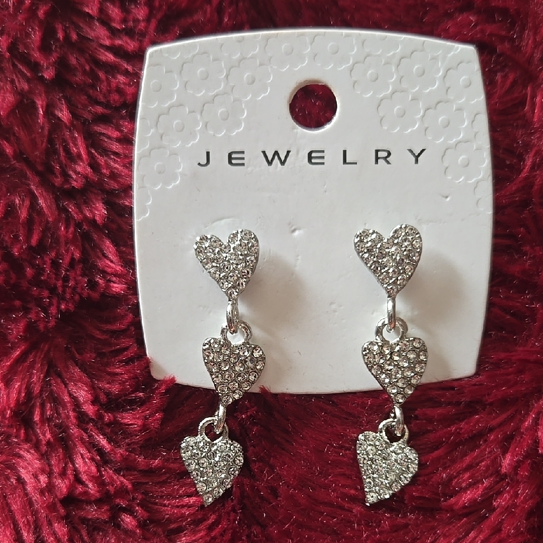 Silvertriple Heart Dangle Earrings New